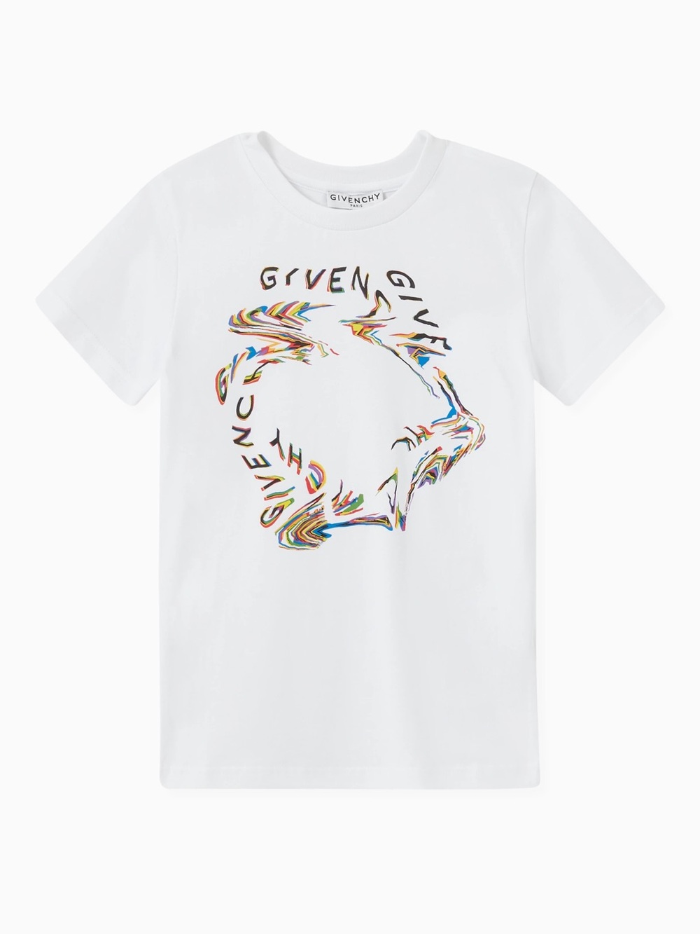Givenchy White Short-Sleeve Tee with Multicolor Distorted Logo